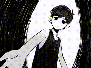 a black and white drawing of a boy in a tank top reaching out towards the light .