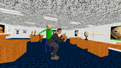 a computer generated image of a classroom with a sign on the wall that says " winner anyway "