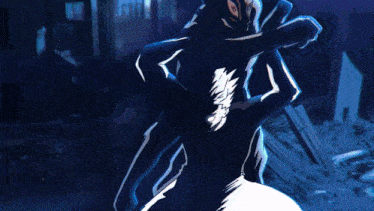 two anime characters are fighting each other in a dark room with a glowing light behind them