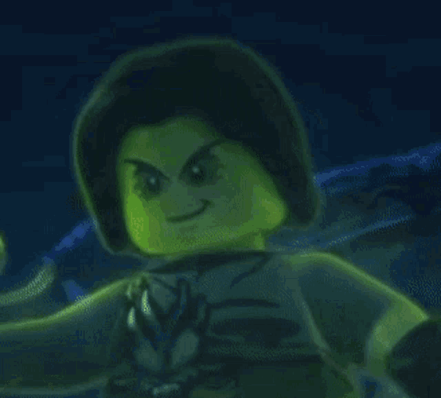 a close up of a lego figure holding a sword .