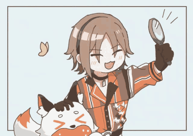 a drawing of a girl holding a magnifying glass next to a fox