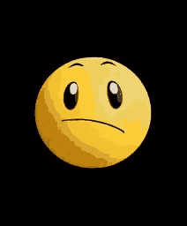 a yellow smiley face with a sad look on its face is on a black background .