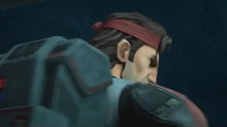 a close up of a cartoon character wearing a red headband and a helmet .