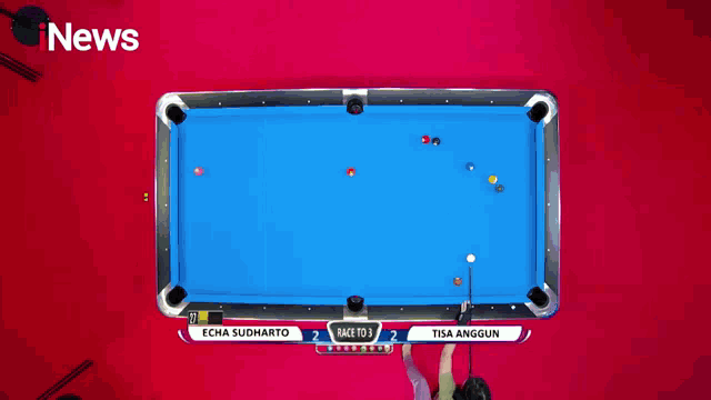 a pool table with the word news on the bottom