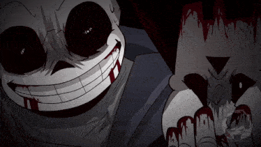 a cartoon drawing of a skeleton with blood coming out of his eyes
