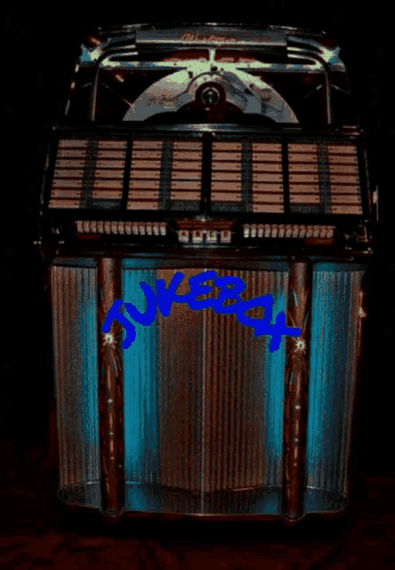 a jukebox with the word jukebox written in blue