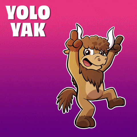a cartoon drawing of a yak giving a thumbs up with the words " yolo yak " above it