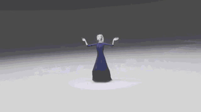 a woman in a blue dress is walking in front of a sign that says you are gay