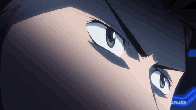 a close up of a man 's face with sunrise written on the bottom left