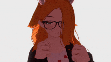 a girl with red hair and glasses has a heart necklace around her neck