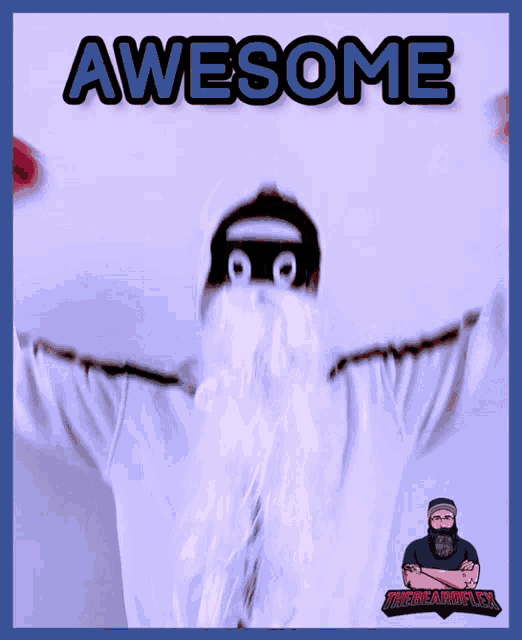 a picture of a man with a white beard and the words awesome above him