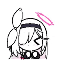 a drawing of a girl with a bow on her head and a pink halo on her head .