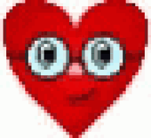 a pixel art of a red heart with a face and eyes .