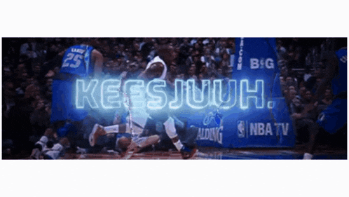 a basketball player is jumping in the air with the word keesjuuh behind him