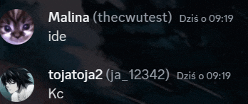a screenshot of a chat between malina and tojatoja2