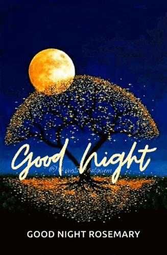 a good night rosemary greeting card with a tree and the moon