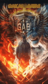 a man in a cape is standing in front of a lion with the word gab on it
