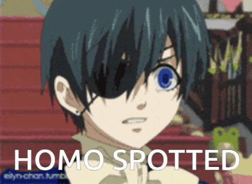 a picture of a boy with blue eyes and the words homo spotted on the bottom