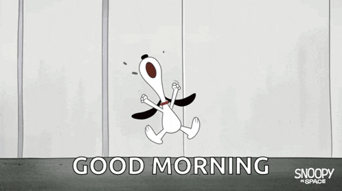 a cartoon of snoopy saying good morning