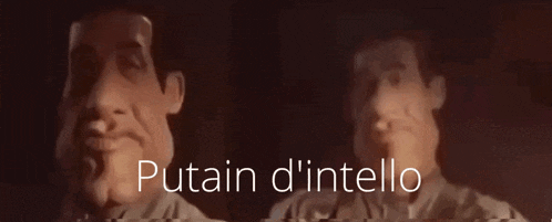 a cartoon of a man with the words putain d' intello written above him