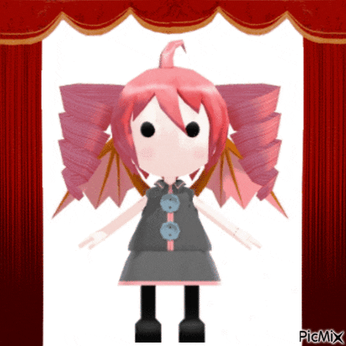 a 3d model of a girl with pink hair and wings