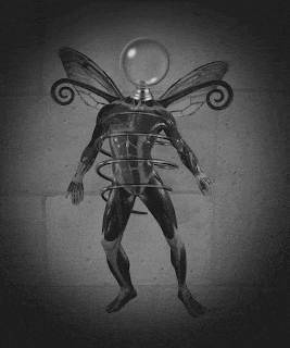 a man with wings and a light bulb in his head