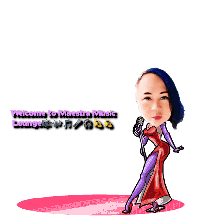 a cartoon of a woman singing with the words welcome to maestro music lounge