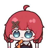 a cartoon girl with red hair is eating a carrot .