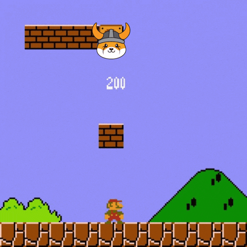 a video game scene with a brick wall and a question mark