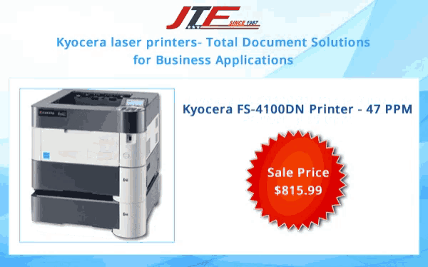 a flyer for kyocera laser printers with a sale price of $ 4,230.00