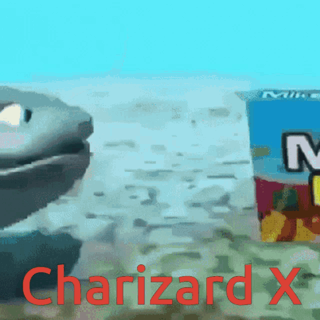 a picture of a shark and a box of mikes fruit juice