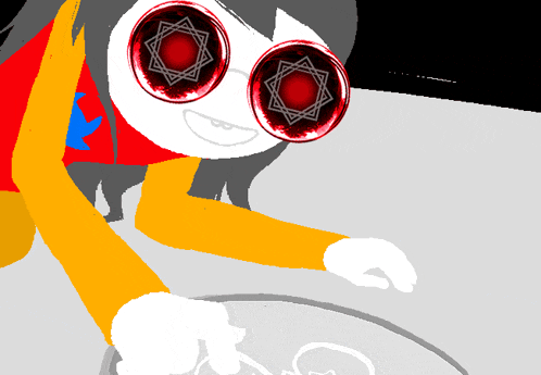 a cartoon drawing of a girl with red glasses and a star on her eyes