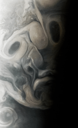 a black and white painting of a face with a swirl in the middle