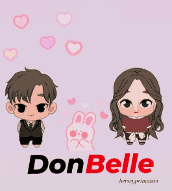 a boy and a girl are standing next to each other with the word donbelle in the corner
