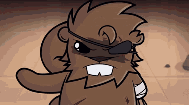 a cartoon of a beaver with a bandaged arm