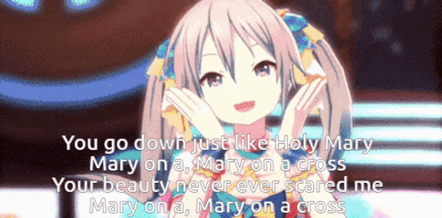 a video of a girl singing holy mary mary on a cross