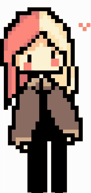a pixel art drawing of a girl with red hair