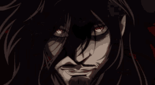 a cartoon character with red eyes is wearing a black cape