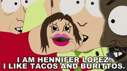 a cartoon of jennifer lopez says that she likes tacos and burritos