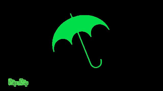 a drawing of a yellow umbrella with colorful squares around it