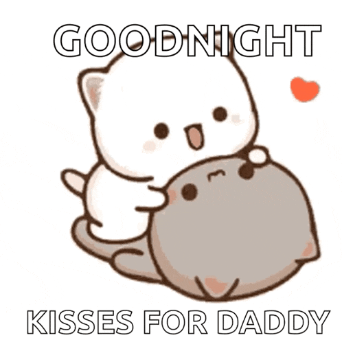 a cartoon of a cat hugging another cat with the words goodnight kisses for daddy written on it