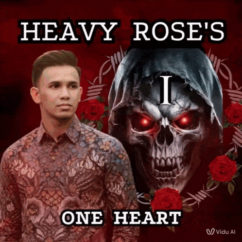 heavy rose 's one heart poster with a man and a skull on it