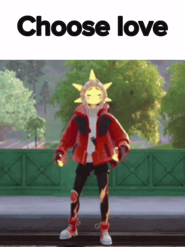 a cartoon character with a sun on his head and the words choose love