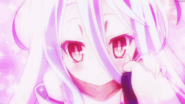 a close up of a anime girl with white hair