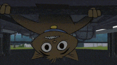 a cartoon character is hanging upside down under a license plate that reads thcasif