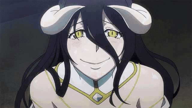 a girl with horns on her head and yellow eyes