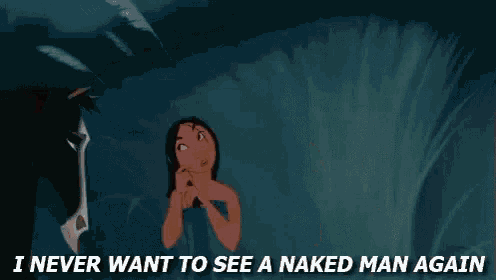a cartoon of a woman standing next to a horse with the words i never want to see a naked man again