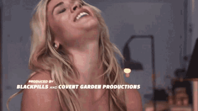 a woman with her eyes closed and the words blackpills and covent garden productions