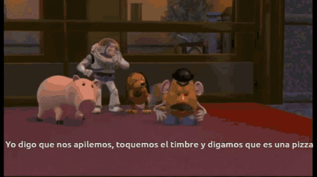 a toy story scene with buzz lightyear and hammy
