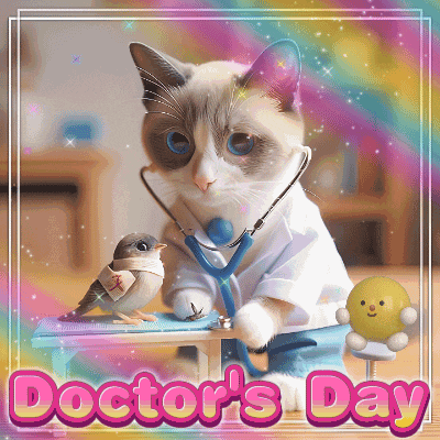 a cat with a stethoscope around its neck and the words doctor 's day
